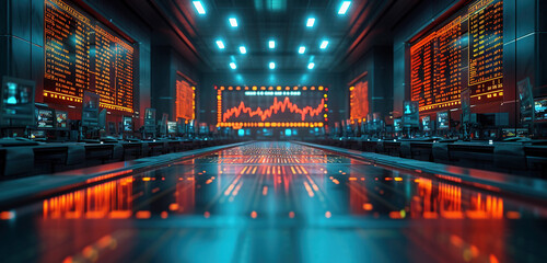 Night city night. Virtual stock chart. Trails on the wall