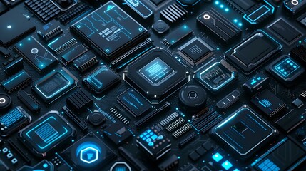 Aufkleber - Futuristic circuit board landscape with glowing blue lights. high-tech background for technology concepts. digital and innovation theme. AI