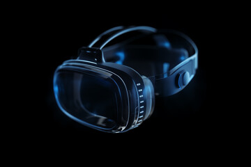 Wall Mural - Blue VR helmet on a black background. Virtual reality.