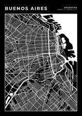 Wall Mural - Buenos Aires City Map, Cartography Map, Street Layout Map