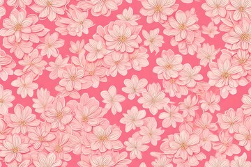  seamless pattern with pink flowers, Flower blossom pattern on a pink background. The delicate petals create a mesmerizing pattern that dances across the pink backdrop