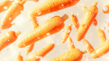 Wall Mural - Flying natural young carrots with water drops against white background. Vegetables backdrop. Concept of healthy food, vegan or vegetarian diet, organic fruits and harvest