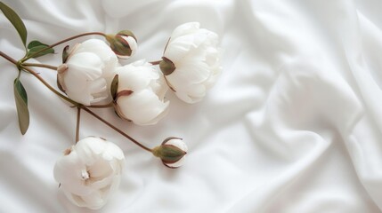 Wall Mural - white cotton roses on white background