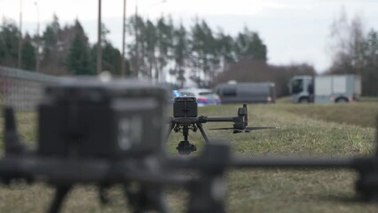 Wall Mural - Specialized Drone Ready for Takeoff in Search Operation with Police