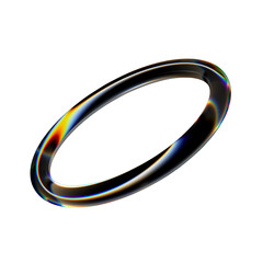 Poster - Abstract glass circle shape 3D illustration. Futuristic modern glass ring with dispersion effect