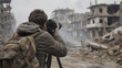 A photojournalist capturing moments in a war stricken area