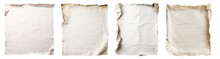 Collection Set Of White Paper Parchment, Old Torn Burnt Crumple Rip Edges On Transparent Background Cutout, PNG File. Many Different Design. Mockup Template Artwork Graphic
