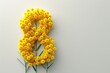 8 March Greeting Card: Number eight Crafted from Bright Mimosa Flowers for Womens Day Celebration.