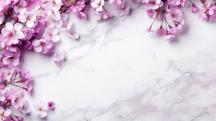 Wall Mural - Spring volumetric composition of a bouquet of purple lunaria petals, top view with copy space on a white background