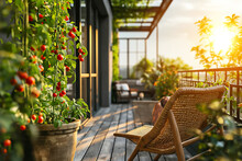 Cherry Tomato Plants On A Balcony Garden At Sunset