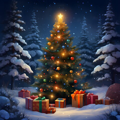 Wall Mural - christmas tree and gifts