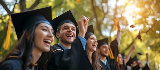 Sticker - Diverse Group of Successful Graduates Celebrating Achievement Together with Caps and Gowns