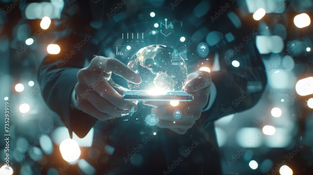 person is interacting with a futuristic holographic interface with ...