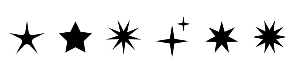 Wall Mural - vector retro set of futuristic sparkle star icons. collection of star shapes. y2k abstract signs. ab