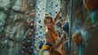 Full length of a japanese female climber bouldering on an artificial wall to climb along the designated route in an indoor clibming gym.Sports Climbing Helps in Decision
