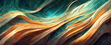 Fototapeta Abstrakcje - Tapeta, pomarańczowa fala, zielony deseń