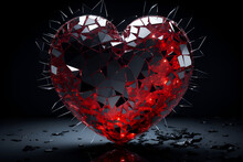 Broken Glass Heart With Thorns On Black Background. Unrequited Love, Separation Concept. AI Generative. 3d Rendering. Pain And Suffering From Relationships