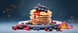 Pancake Stack with Blueberries and Syrup on a Celebratory Background
