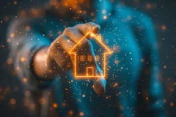 visualize an image depicting the real estate investment concept, featuring a man interacting with a 