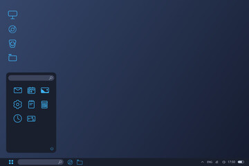 Aufkleber - Computer desktop web interface template. Blue screen software with digital design of applications and buttons for convenient work with programs and vector documents