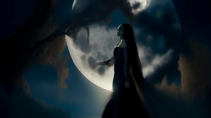 Wall Mural - Beautiful girl in witch style in gothic clothes. Night of the Witch or All Hallows' Eve. Concept: mysticism, game characters, Halloween.