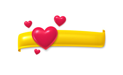 Fototapete - vintage ribbon 3d banner with hearts. graphic tag love element for text. design ribbon engrave eleme