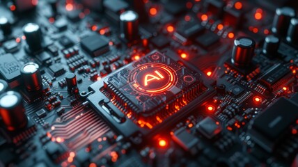 Poster - Computer Processor Artificial Intelligence diffuse magic light Red