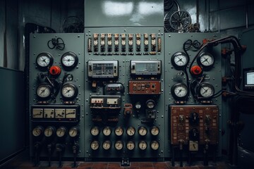 Poster - Control panel with static energy meters and circuit-breakers