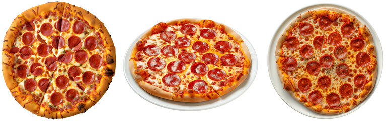 Wall Mural - Pepperoni pizza bundle, top view and side view, isolated on a white background
