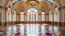 Elegant Interior Of A Grand Historic Building With Stained Glass Windows