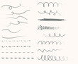 Strokes of different shapes for notes, highlighting and underlining in the text. Vector illustration. Set of hand wavy ink strokes