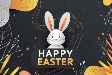 Wall Mural - a funny easter bunny on a black background Generative AI