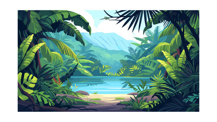 Wall Mural - beautiful view of the jungle. vector illustration in cartoon style