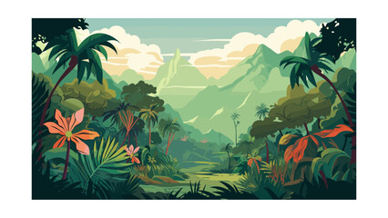 Wall Mural - beautiful view of the jungle. vector illustration in cartoon style