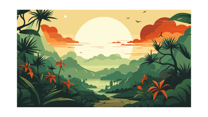 Wall Mural - beautiful view of the jungle. vector illustration in cartoon style