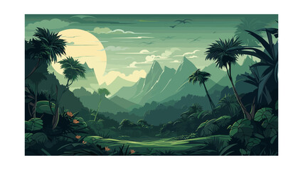Wall Mural - beautiful view of the jungle. vector illustration in cartoon style