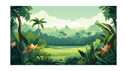 Wall Mural - Beautiful view of the jungle. Vector illustration in cartoon style