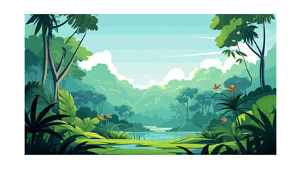 Wall Mural - Beautiful view of the jungle. Vector illustration in cartoon style