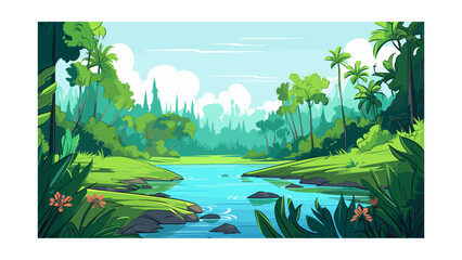 Wall Mural - Beautiful view of the jungle. Vector illustration in cartoon style