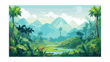 Wall Mural - Beautiful view of the jungle. Vector illustration in cartoon style