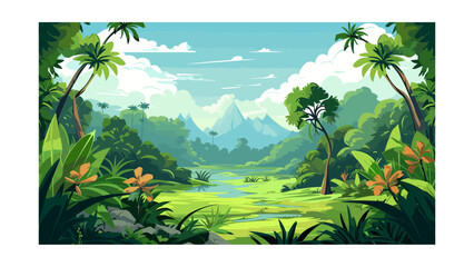 Beautiful view of the jungle. Vector illustration in cartoon style