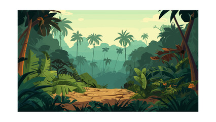 Wall Mural - Beautiful view of the jungle. Vector illustration in cartoon style