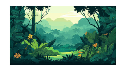 Wall Mural - beautiful view of the jungle. vector illustration in cartoon style