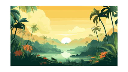 Wall Mural - beautiful view of the jungle. vector illustration in cartoon style