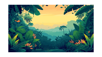 Wall Mural - beautiful view of the jungle. vector illustration in cartoon style