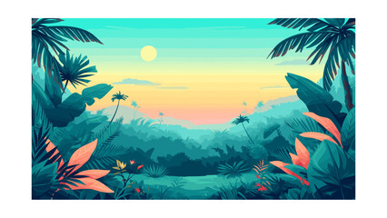 Wall Mural - beautiful view of the jungle. vector illustration in cartoon style
