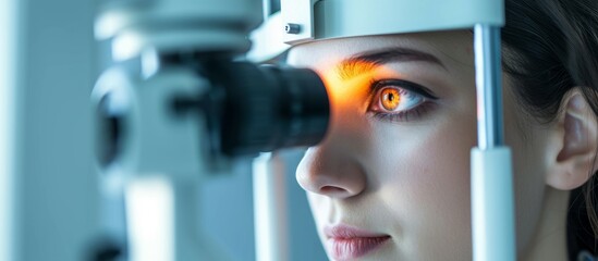 Wall Mural - a curious scientist woman examining microorganisms through a modern microscope in a laboratory setti