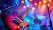 © buraratn - Stage lights.Abstract musical background.Playing guitar and concert concept.Live music background.Music festival.Instrument on stage and band
