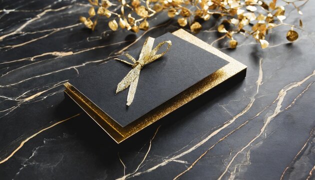 luxury black business card with marble texture and gold detail vector template banner or invitation with golden foil on black background branding and identity graphic design