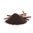 close up pile of finely dry organic fresh raw vanilla bean powder isolated on white background. bright colored heaps of herbal, spice or seasoning recipes clipping path. selective focus